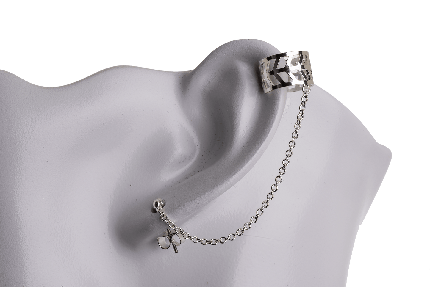 Earring Cuff with Chain, Post, and Earnut - Silver and Gold Finishes - Electro-Plated - Sold by the Piece - KE-33
