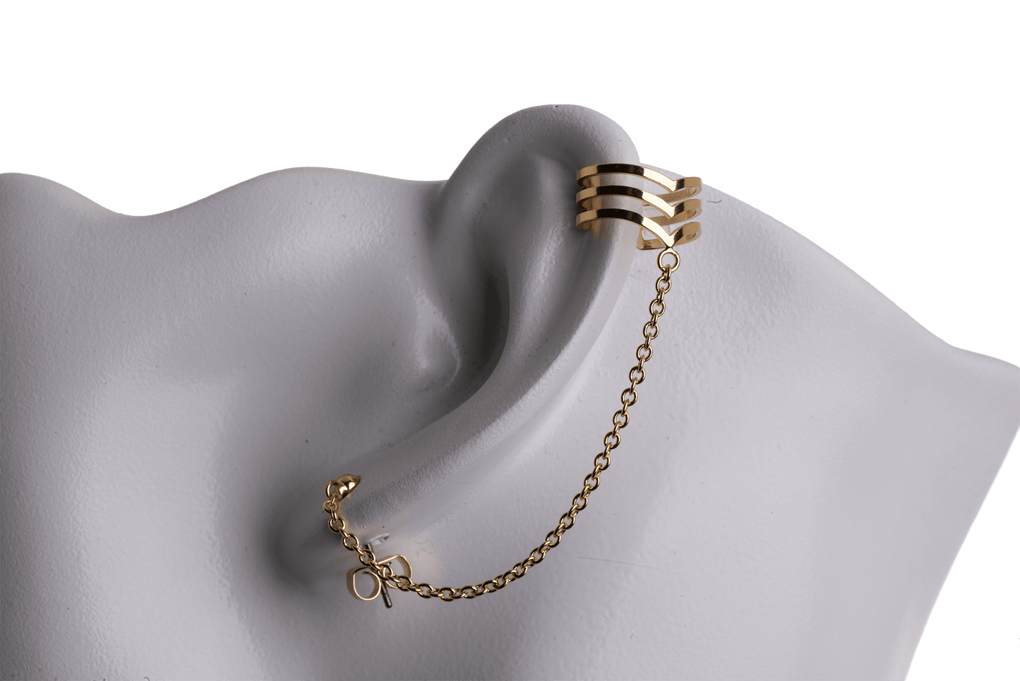 Earring Cuff with Chain, Post, and Earnut - Silver and Gold Finishes - Electro-Plated - Sold by the Piece - KE-34