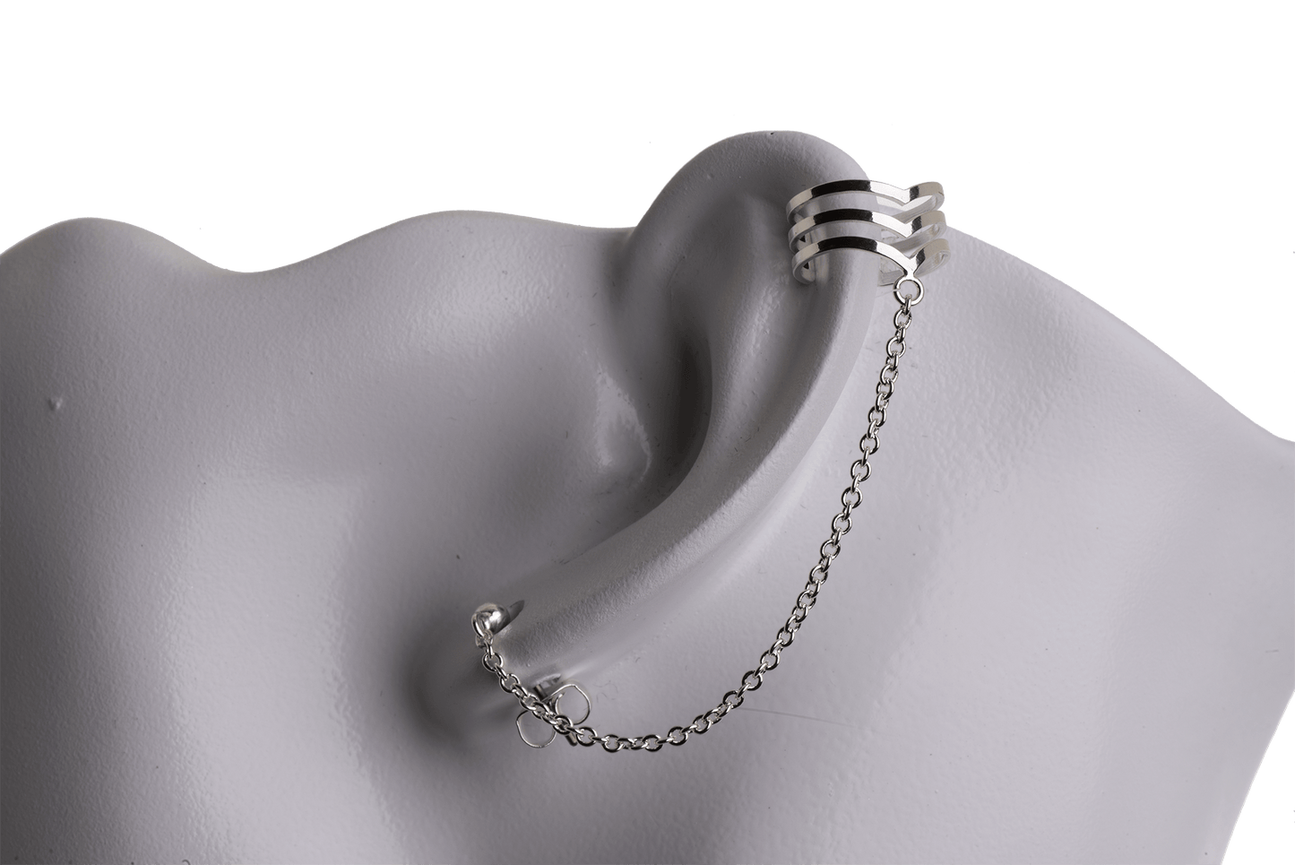 Earring Cuff with Chain, Post, and Earnut - Silver and Gold Finishes - Electro-Plated - Sold by the Piece - KE-34