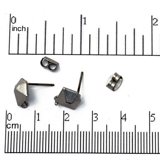 8mm Faceted Pentagon Earring Post with Loop - Nickel Free - Earnut Included - Satin Rhodium Silver and Satin Hamilton Gold - KE-5