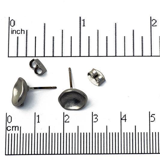 11mm Satin Rhodium Concave Round Circle Earring Post with Loop - Comes with Earnut - Electro-Plated - KE-8