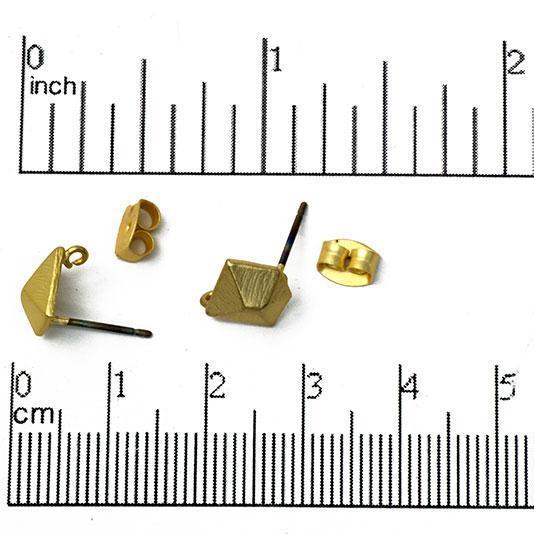 8mm Faceted Pentagon Earring Post with Loop - Nickel Free - Earnut Included - Satin Rhodium Silver and Satin Hamilton Gold - KE-5