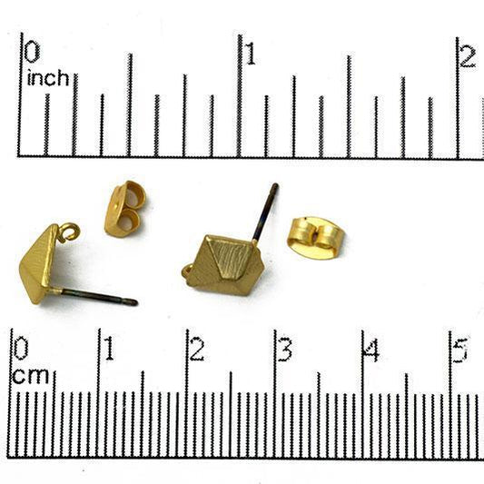 8mm Faceted Pentagon Earring Post with Loop - Nickel Free - Earnut Included - Satin Rhodium Silver and Satin Hamilton Gold - KE-5
