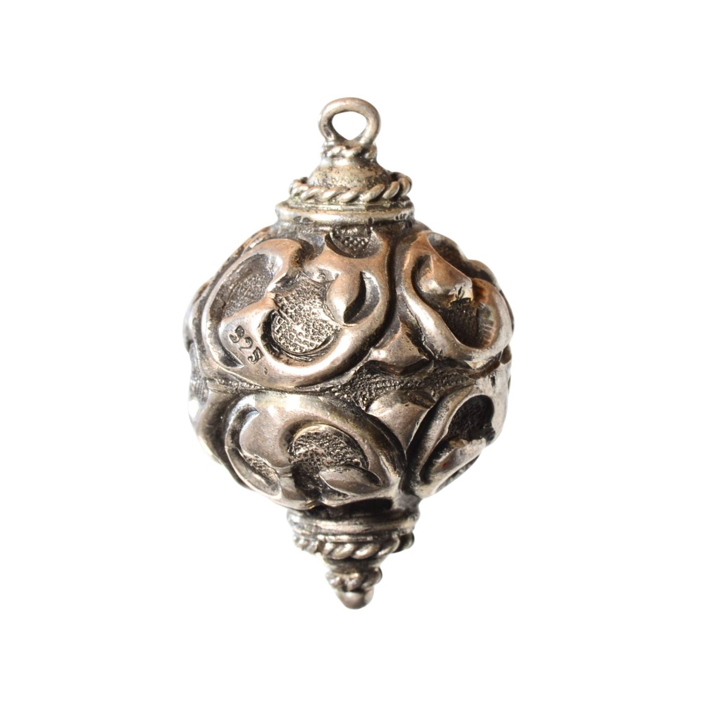 Sterling Silver Ornate Hollow Pendant – 30mm