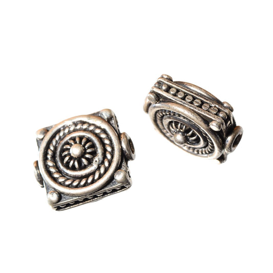 Sterling Silver Ornate Square Bead – 12.5mm