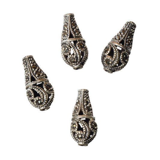 Sterling Silver Marcasite Teardrop Bead – 19mm