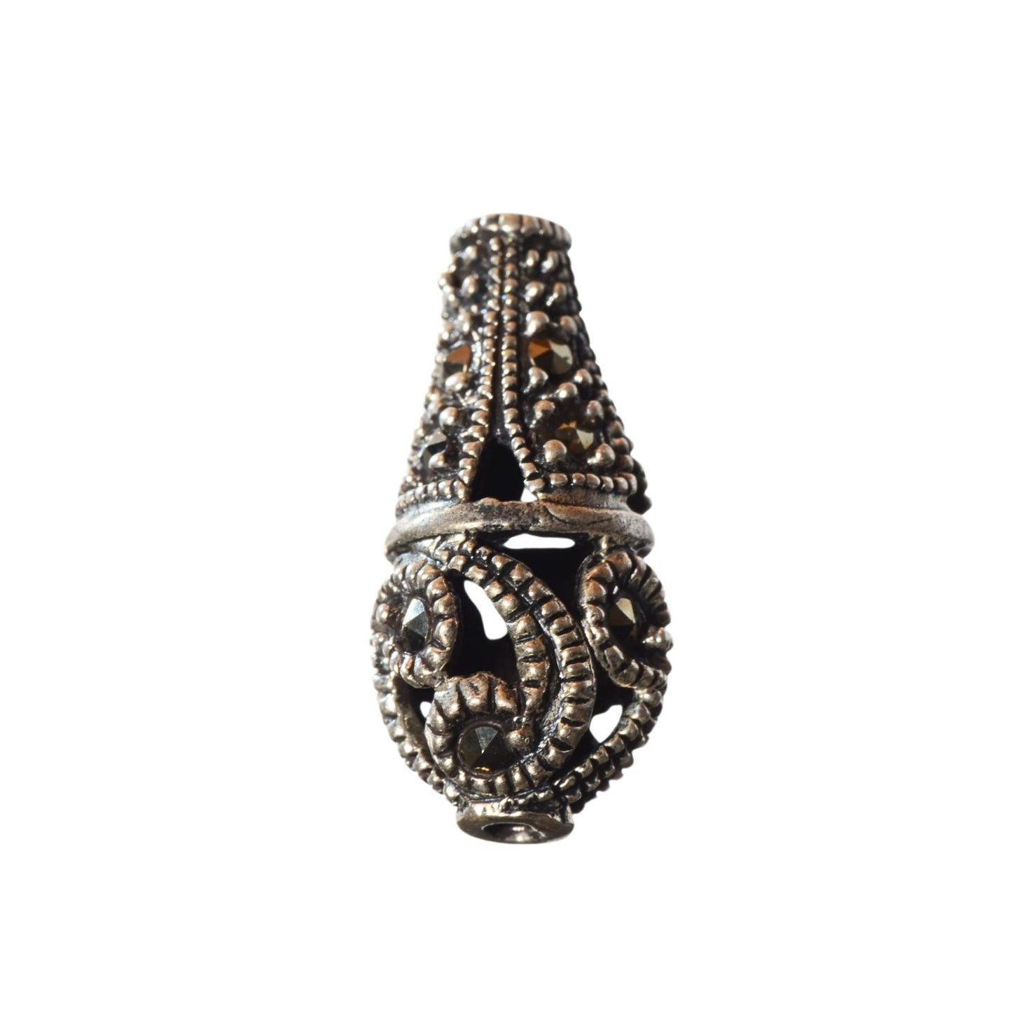 Sterling Silver Marcasite Teardrop Bead – 19mm