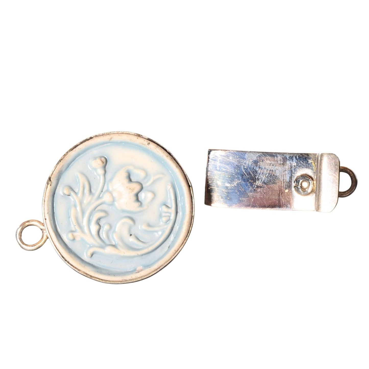 Sterling Silver Round Clasp with Ceramic Inlay – Floral Design