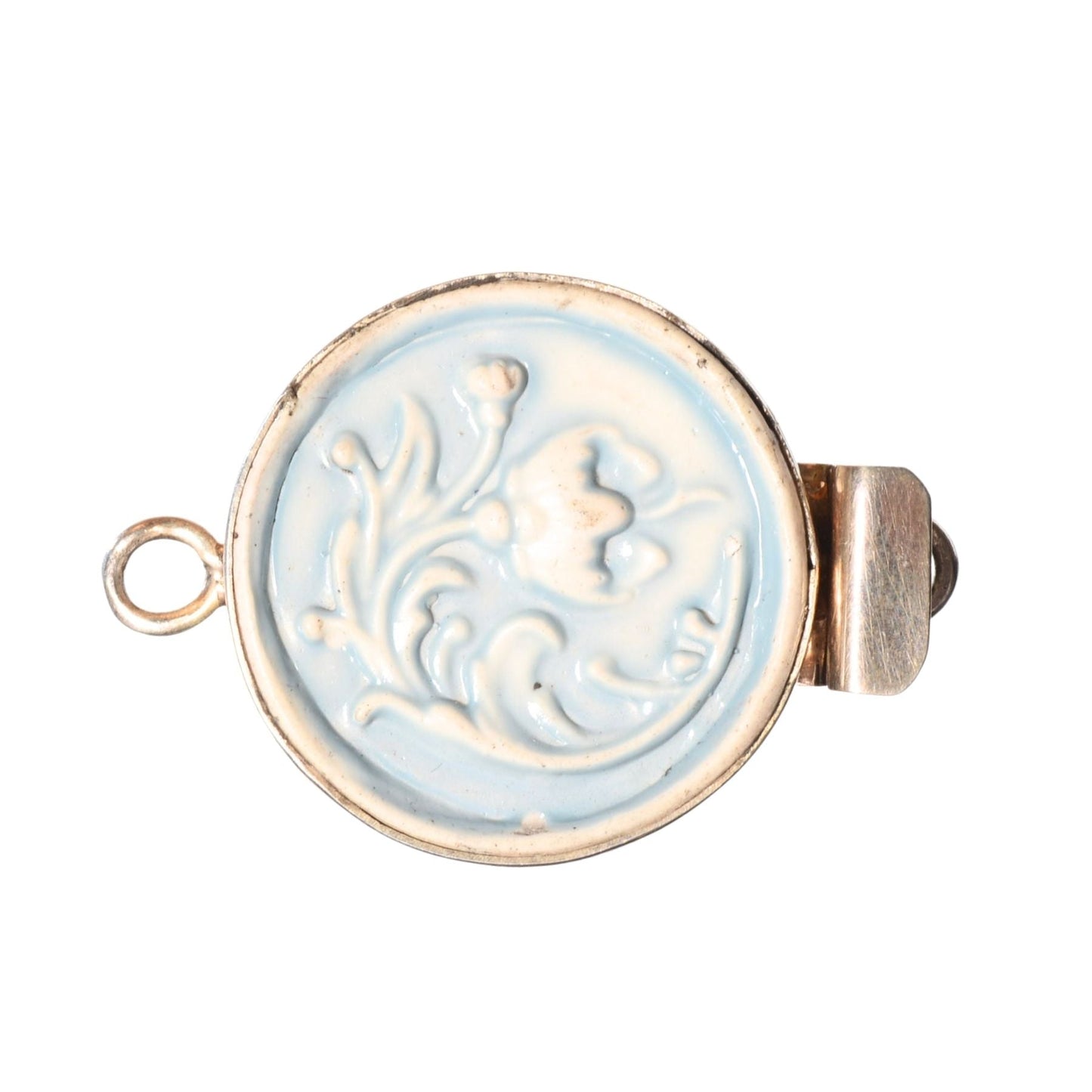 Sterling Silver Round Clasp with Ceramic Inlay – Floral Design