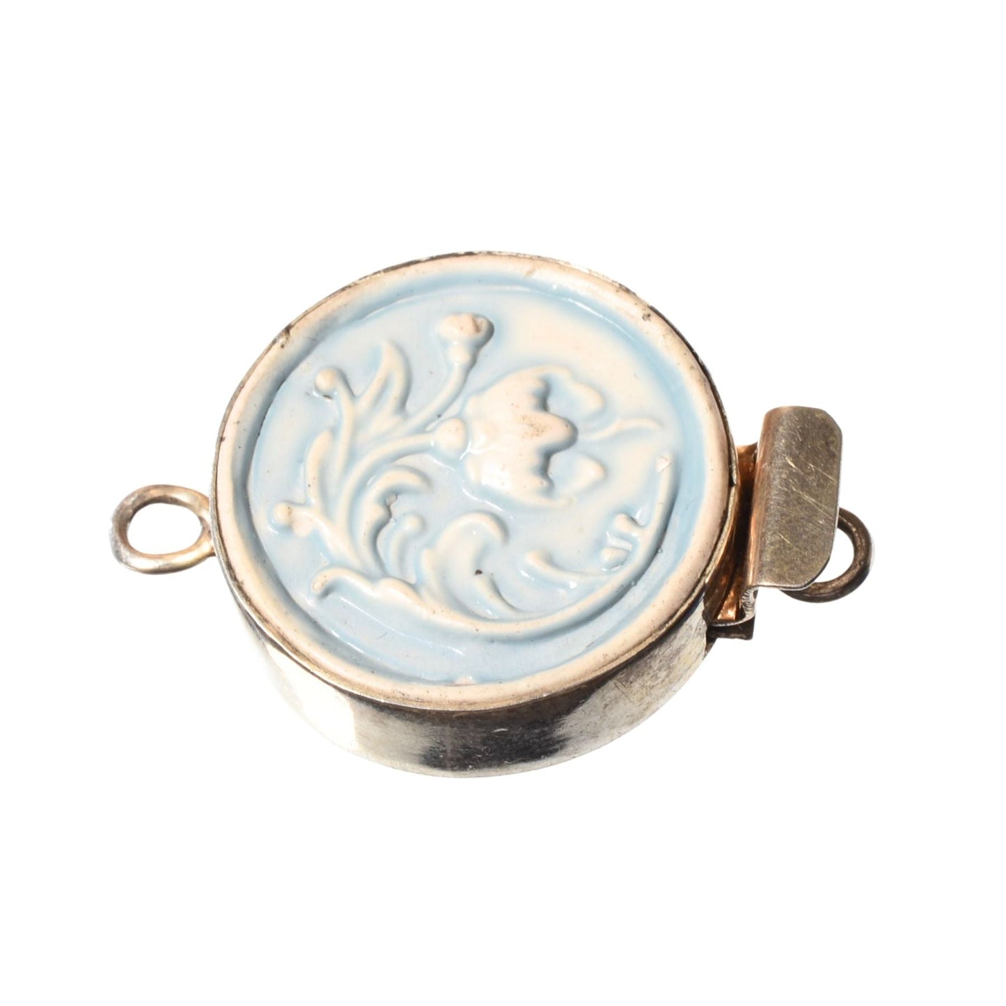 Sterling Silver Round Clasp with Ceramic Inlay – Floral Design