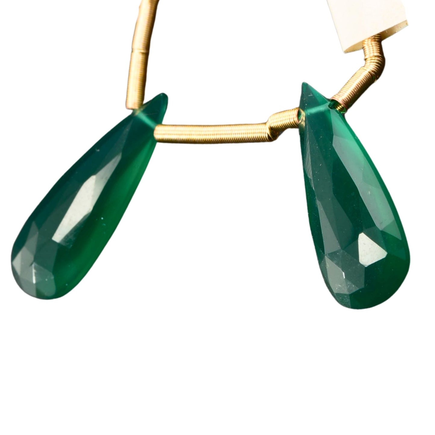 Green Onyx Faceted Teardrop Beads – 20×8mm – Matched Pair