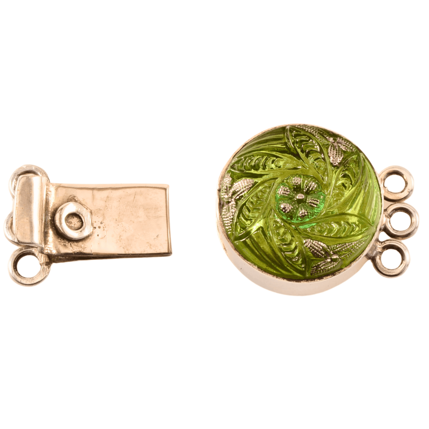 Vintage Sterling Silver Box Push Clasp with Green Czech Glass