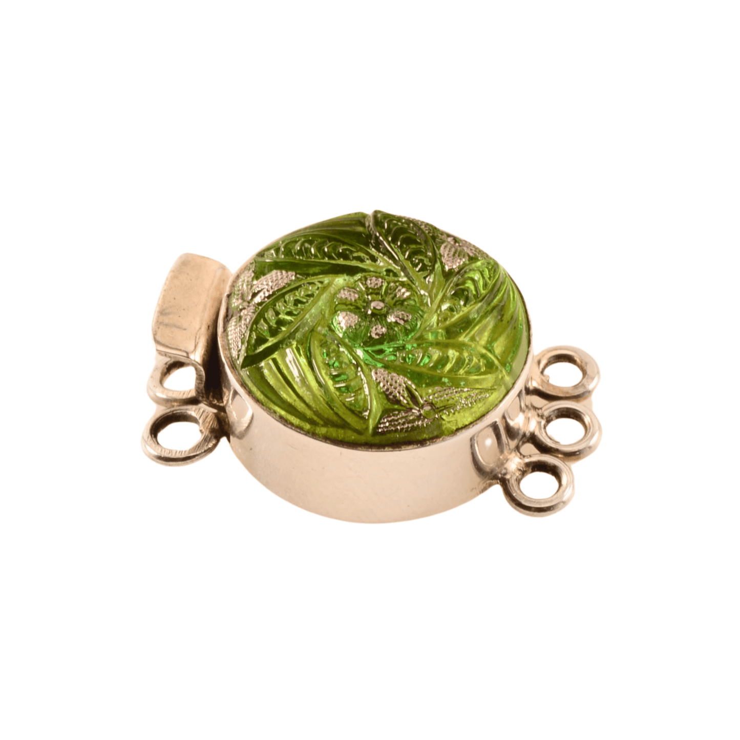 Vintage Sterling Silver Box Push Clasp with Green Czech Glass