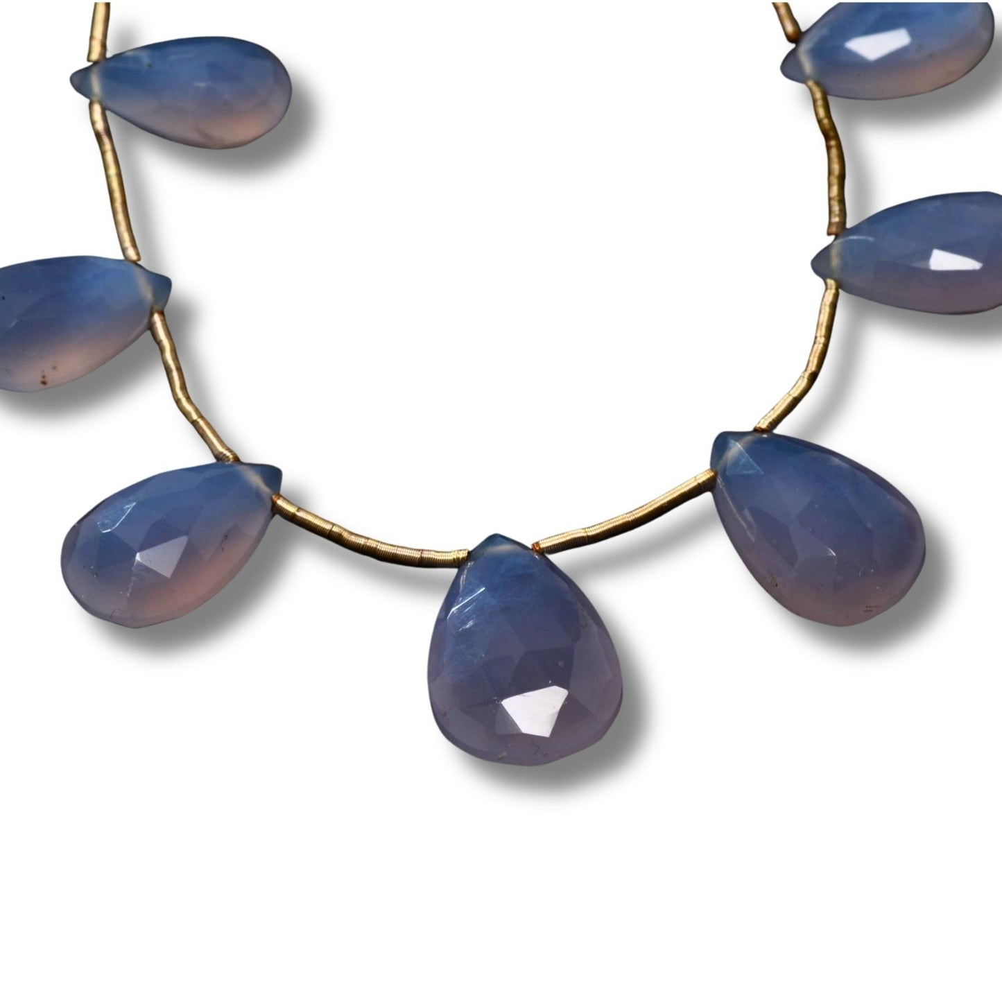 Natural Blue Chalcedony Faceted Teardrop Beads – Designer Strand