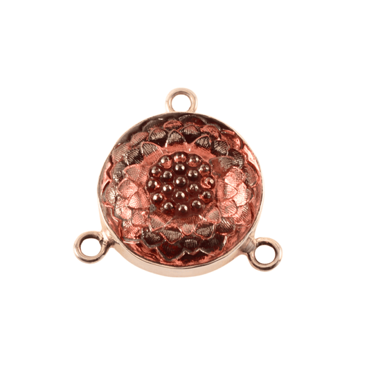 Vintage Sterling Silver Round Connector with Czech Glass Floral Design