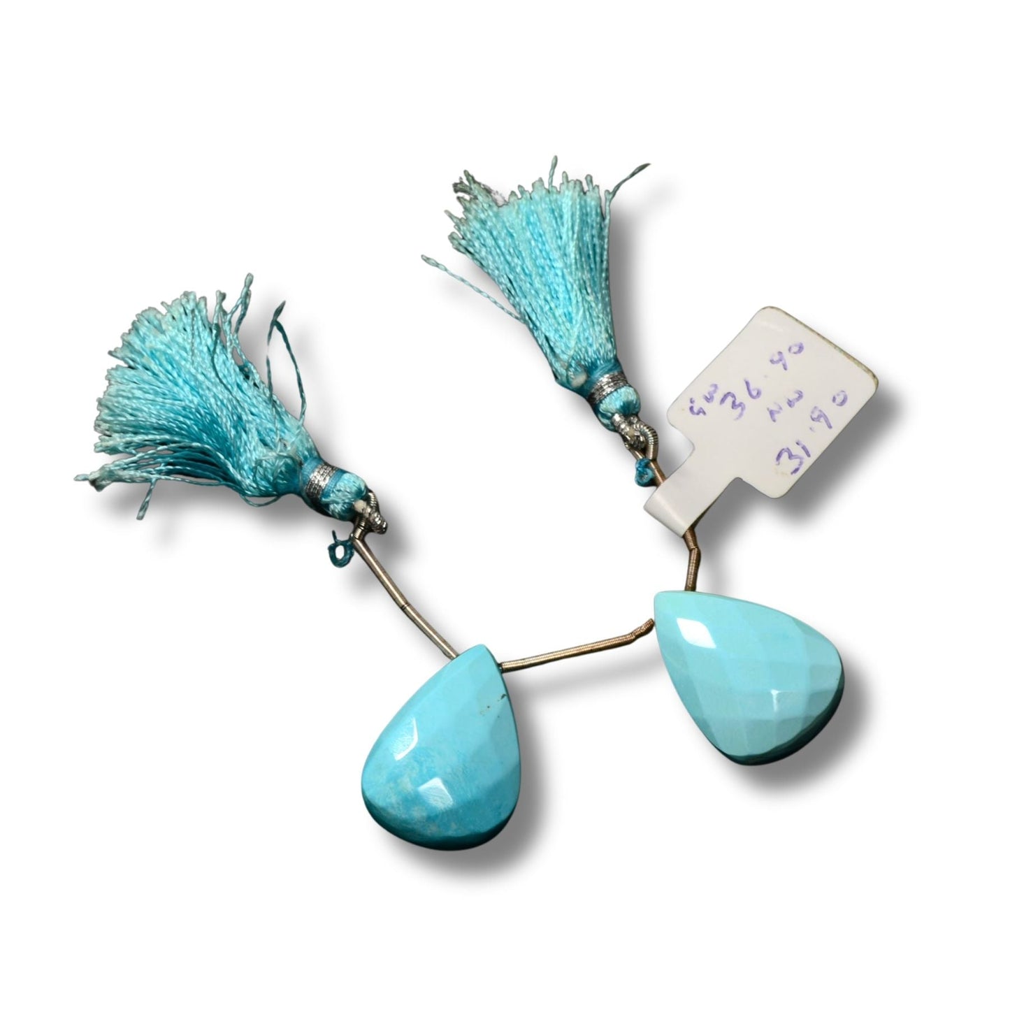 Natural Turquoise Faceted Teardrop Pendants – Light Blue – Matched Pair
