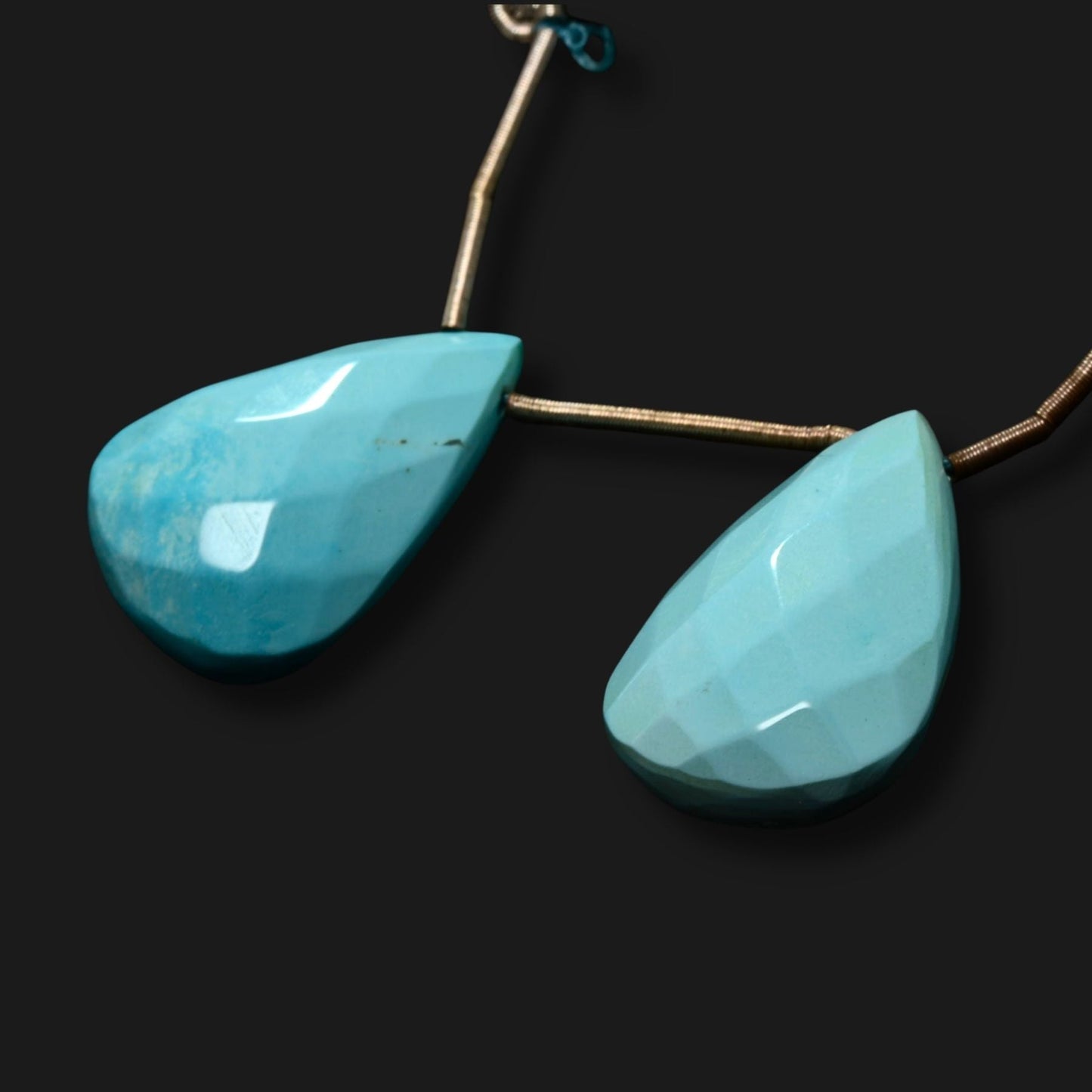 Natural Turquoise Faceted Teardrop Pendants – Light Blue – Matched Pair