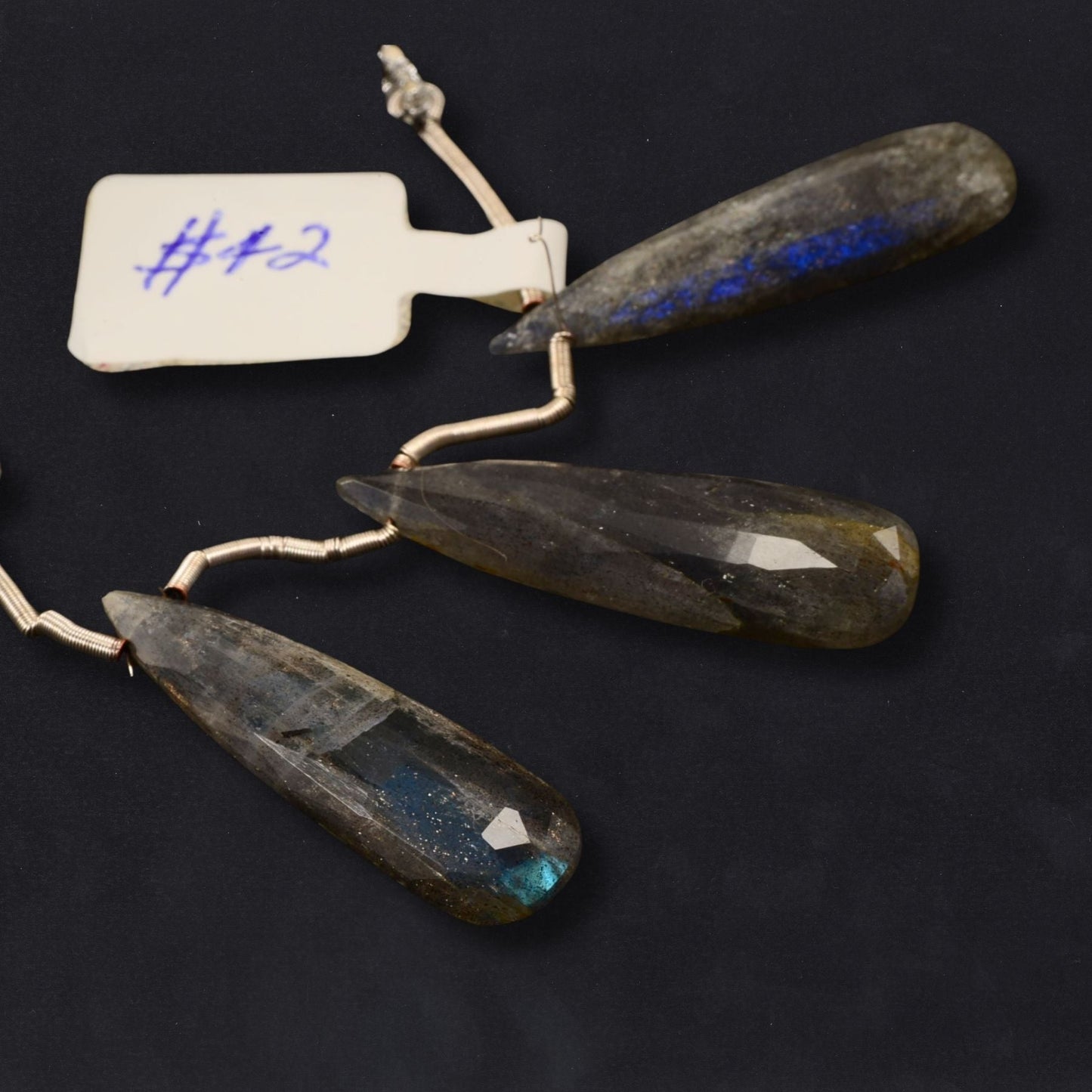 Labradorite Faceted Long Drop Beads – Approx. 31mm – Set of 3
