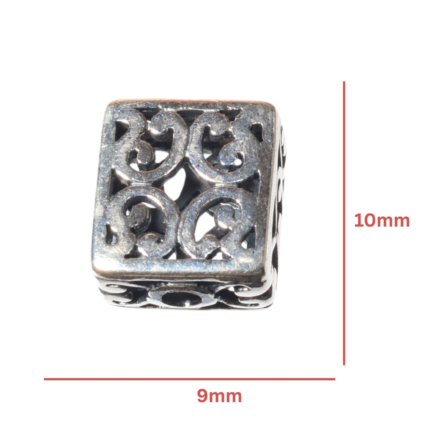 Sterling Silver Square Filigree Bead – 10mm
