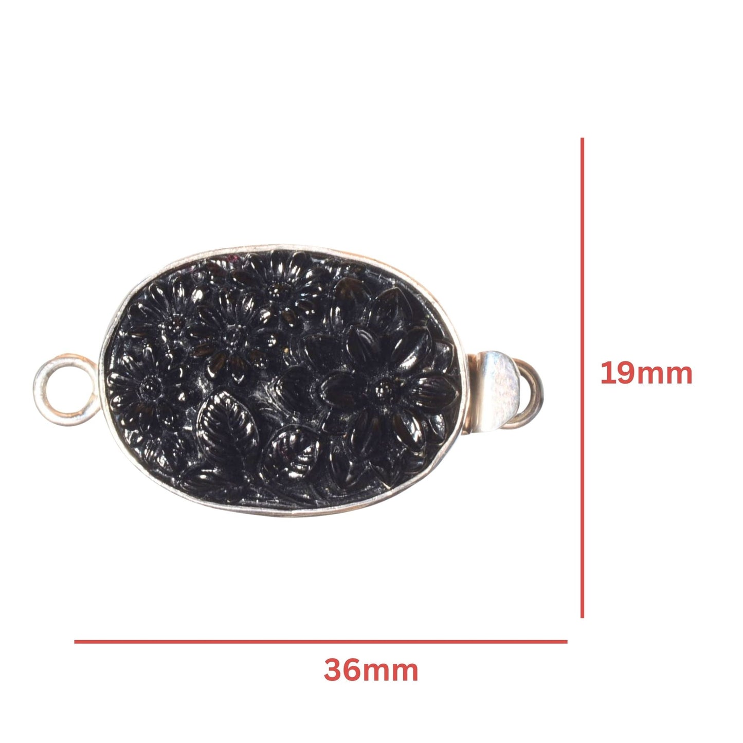 Sterling Silver Oval Clasp with Carved Black Floral Inlay