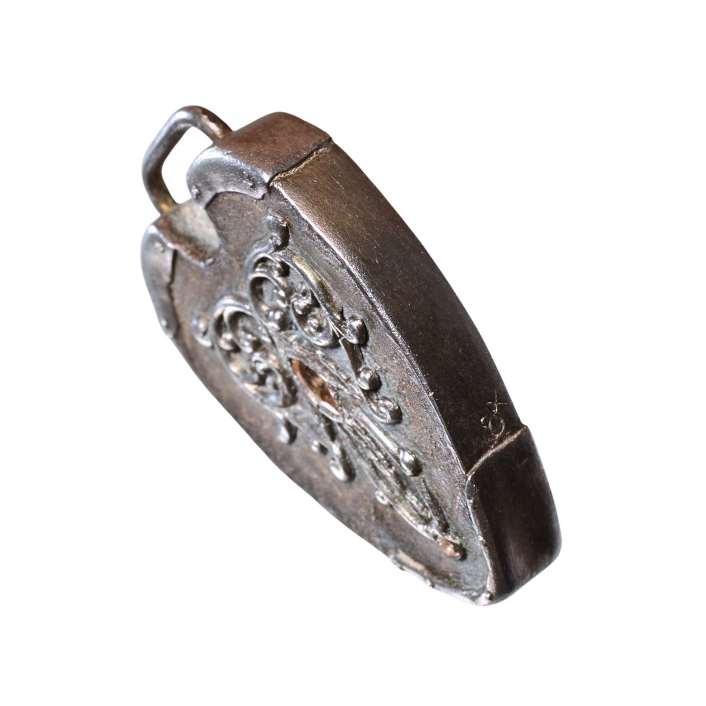 Sterling Silver Heart Padlock Pendant with Citrine – Vintage .925 Silver (42mm)
