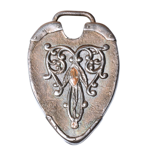 Sterling Silver Heart Padlock Pendant with Citrine – Vintage .925 Silver (42mm)
