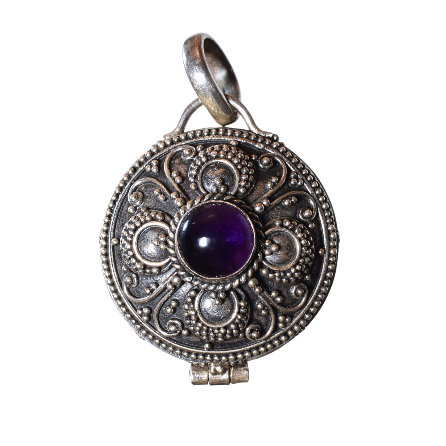 Sterling Silver Amethyst Locket Pendant – Vintage .925 Silver (32mm)