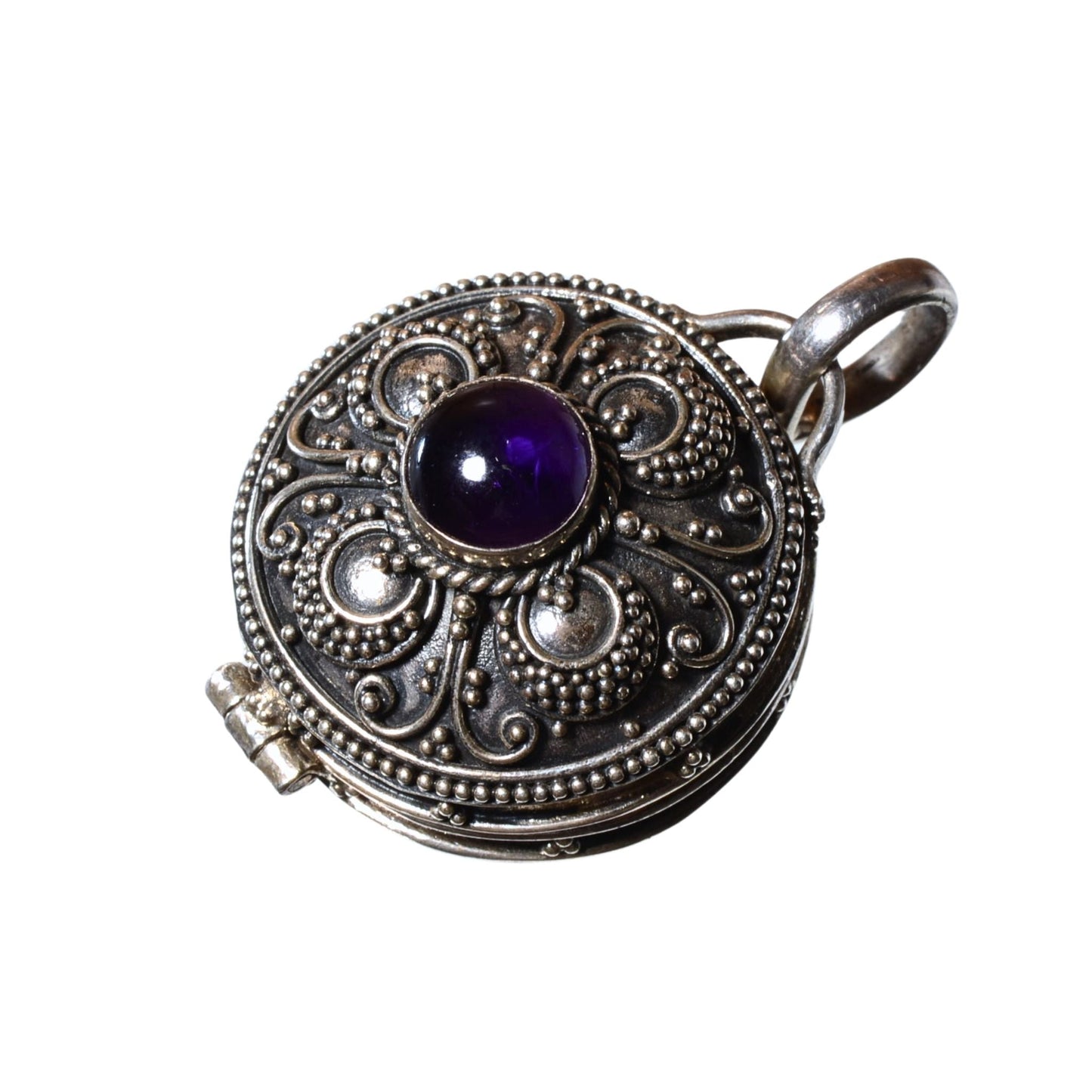 Sterling Silver Amethyst Locket Pendant – Vintage .925 Silver (32mm)