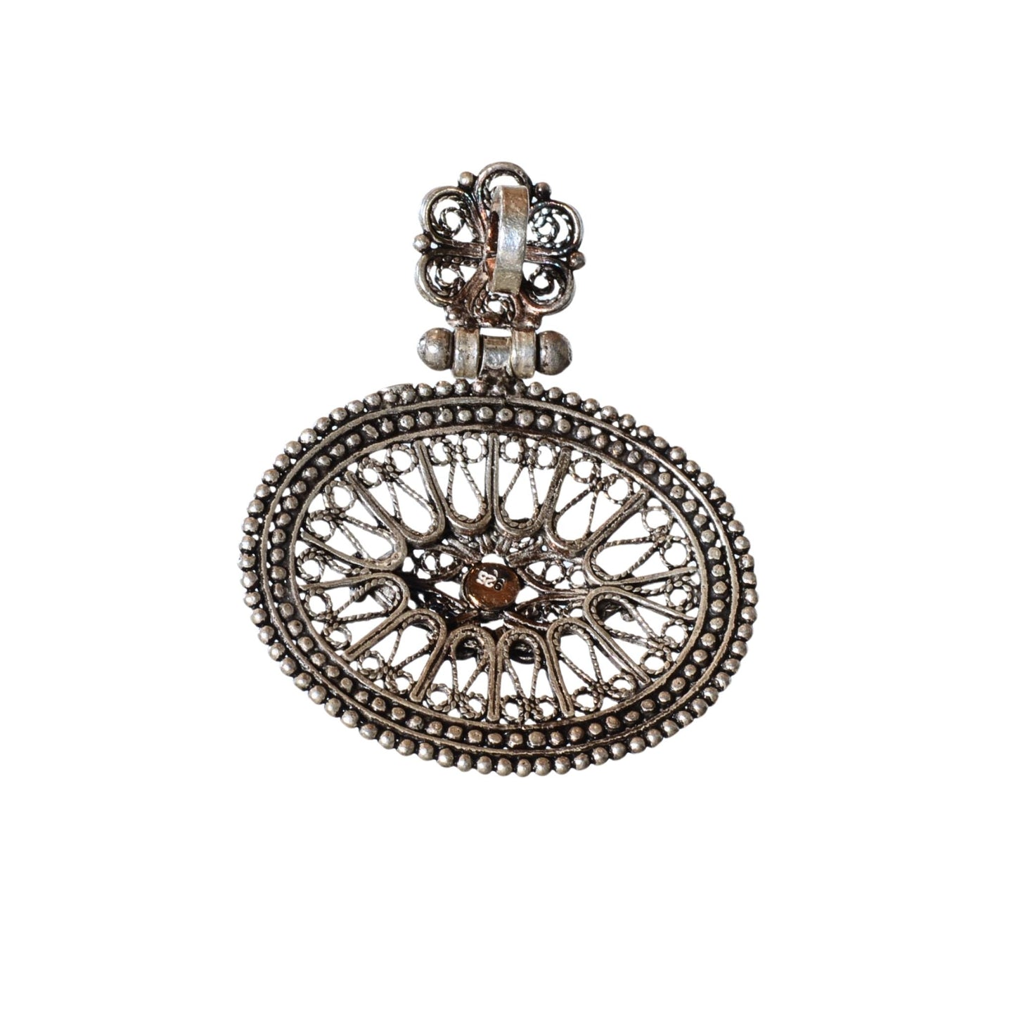 Sterling Silver Filigree Oval Pendant – Vintage .925 Silver