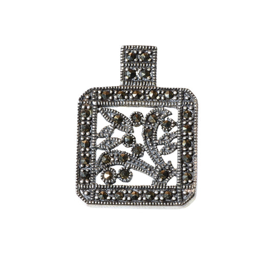 Sterling Silver Marcasite Filigree Pendant – Vintage .925 Silver