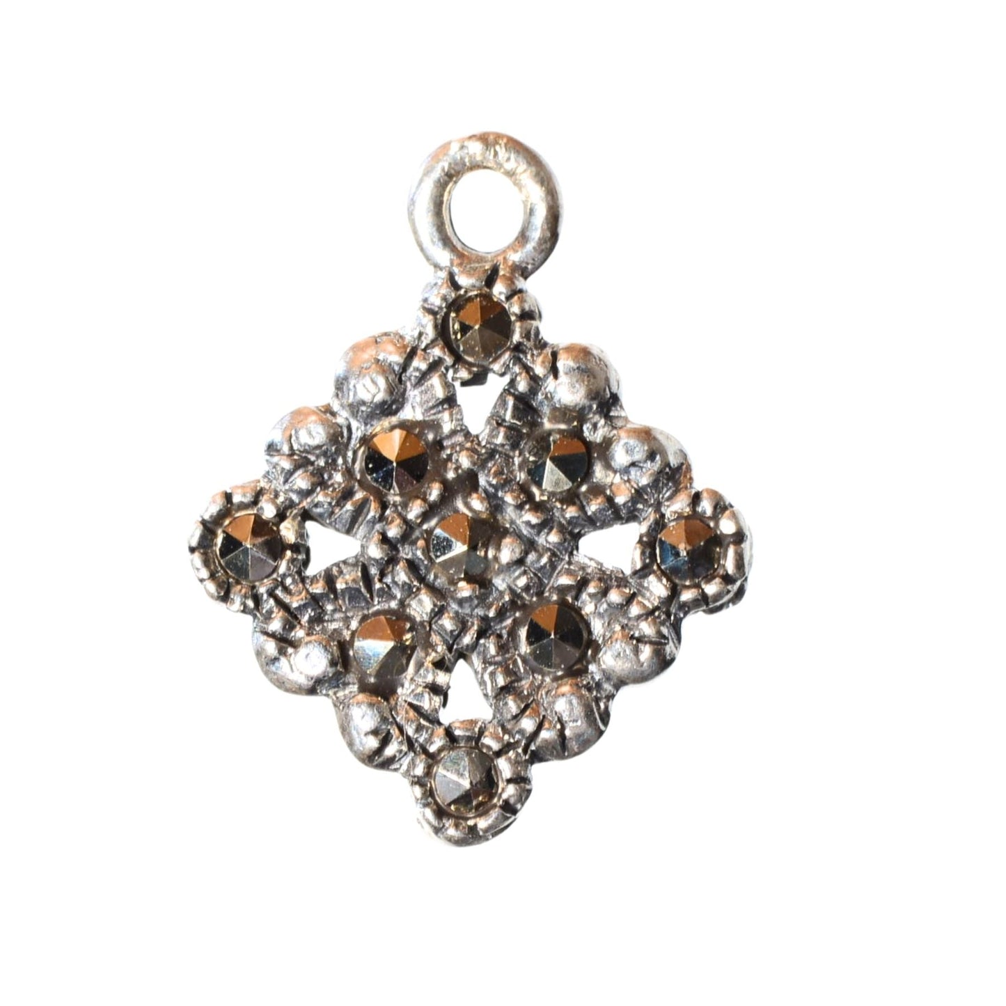 Sterling Silver Marcasite Mini Pendant – Ornate Diamond Shape (.925)
