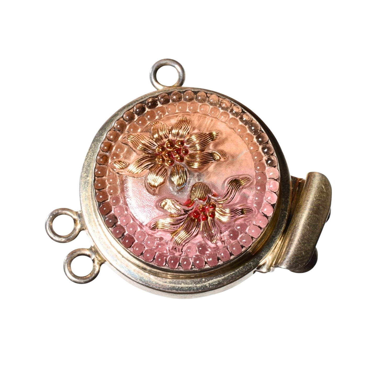 Sterling Silver Floral Glass Box Clasp – Ornate Multi-Strand Connector (.925)