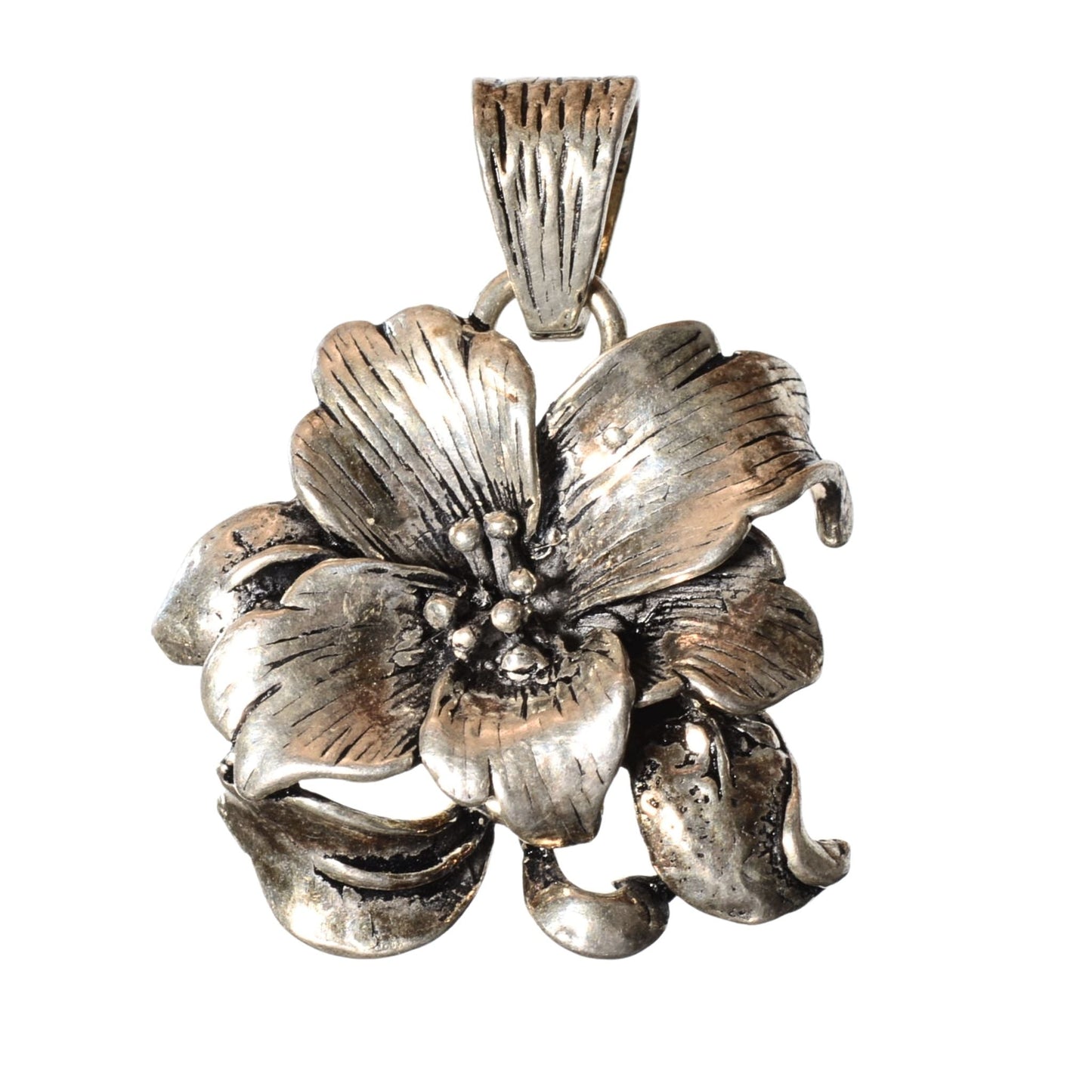 Sterling Silver Layered Floral Pendant – Vintage .925 Silver (27mm)