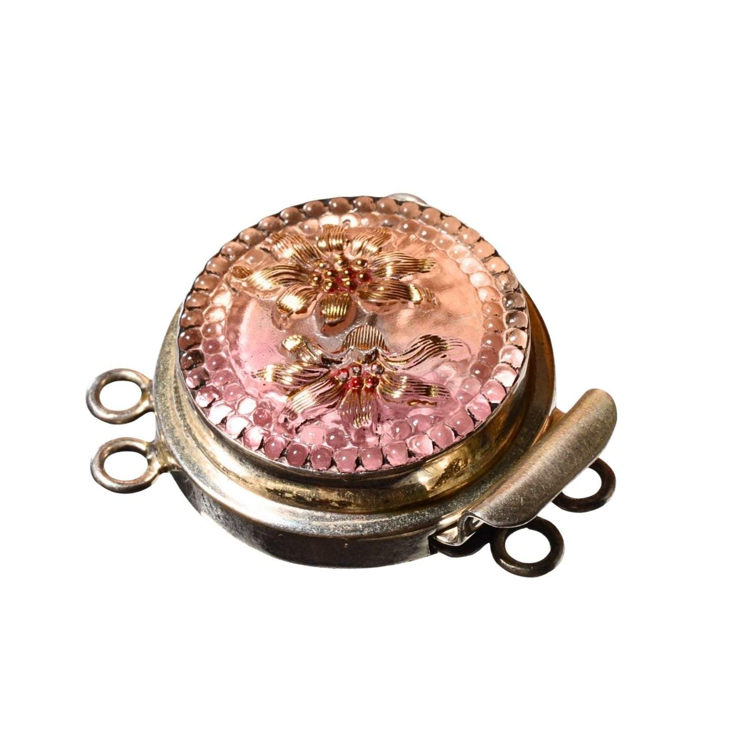 Sterling Silver Floral Glass Box Clasp – Ornate Multi-Strand Connector (.925)