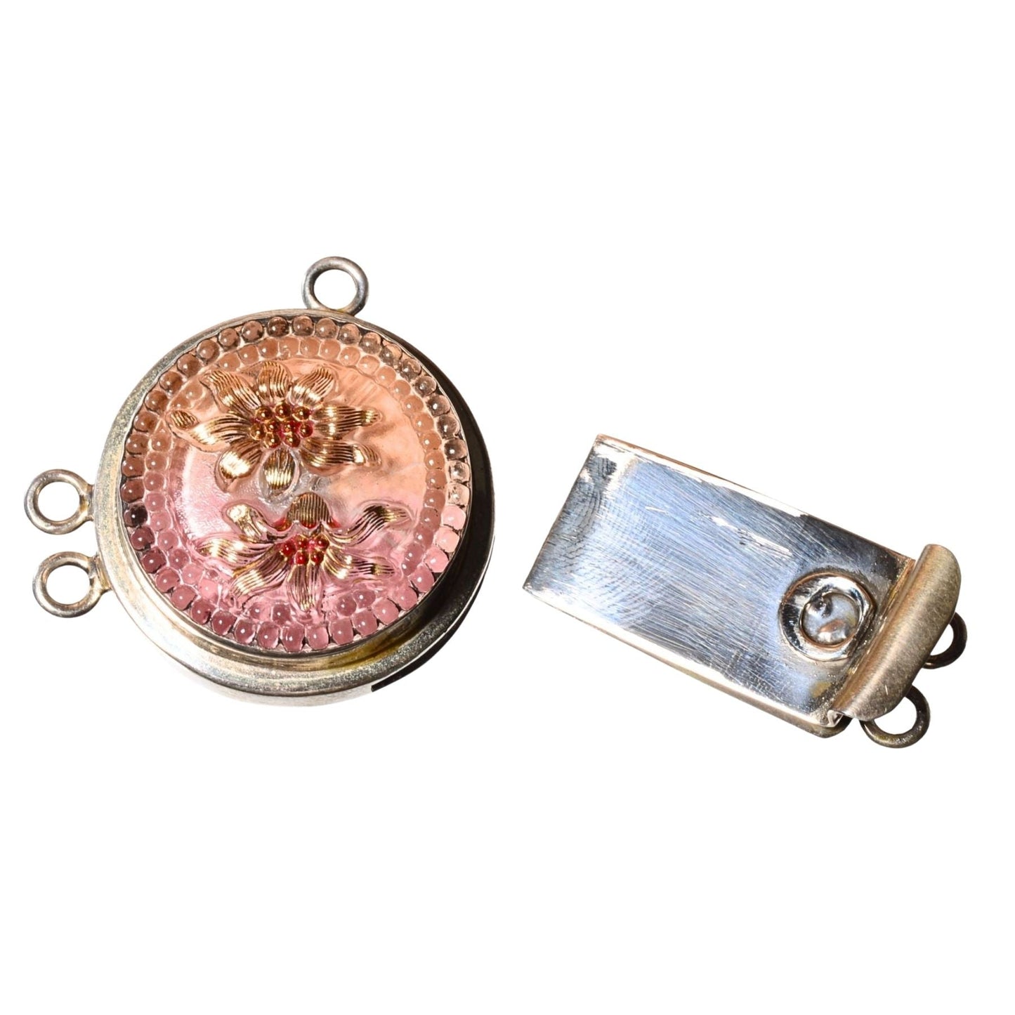 Sterling Silver Floral Glass Box Clasp – Ornate Multi-Strand Connector (.925)