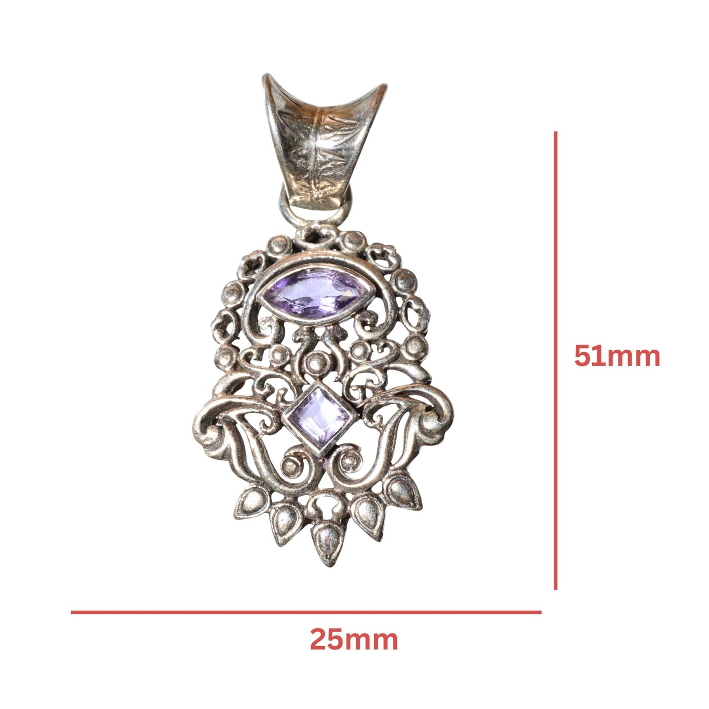 Sterling Silver Ornate Amethyst Pendant – Filigree Design (.925)