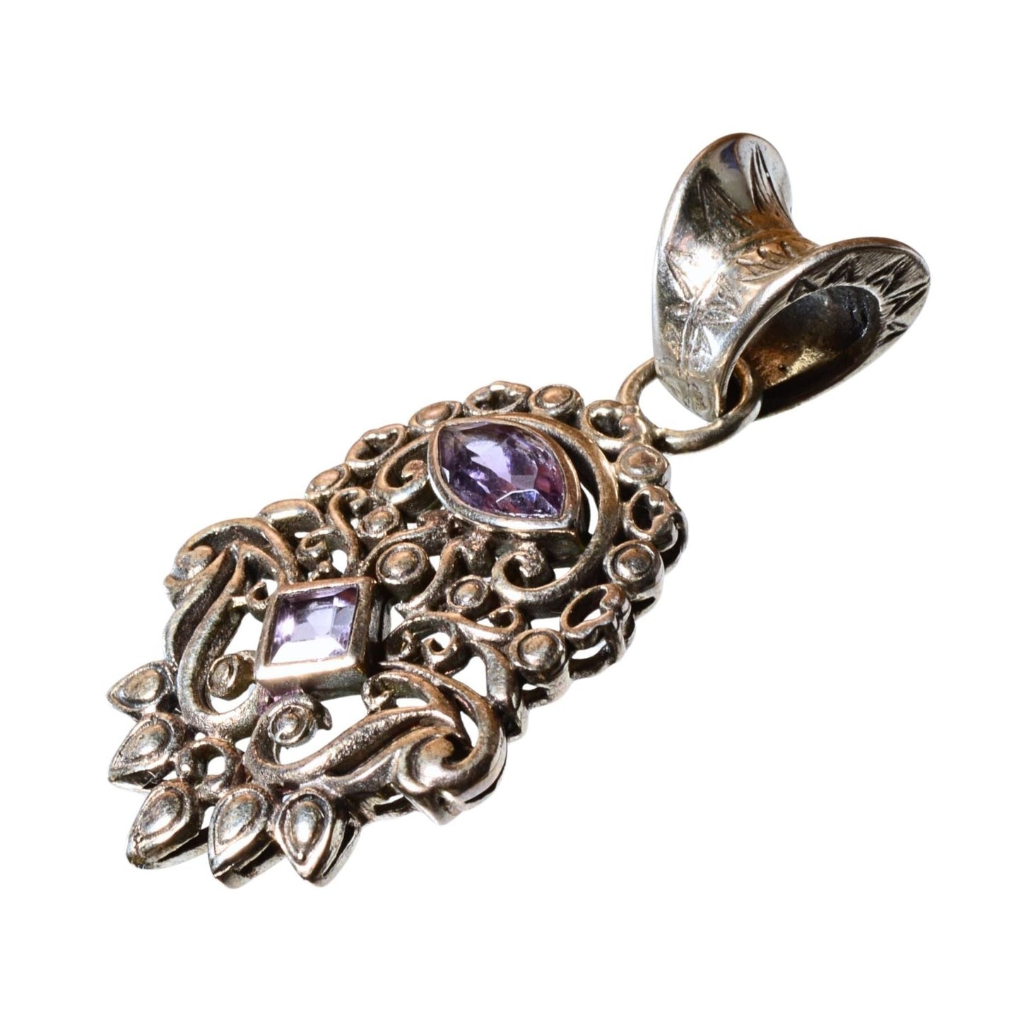 Sterling Silver Ornate Amethyst Pendant – Filigree Design (.925)