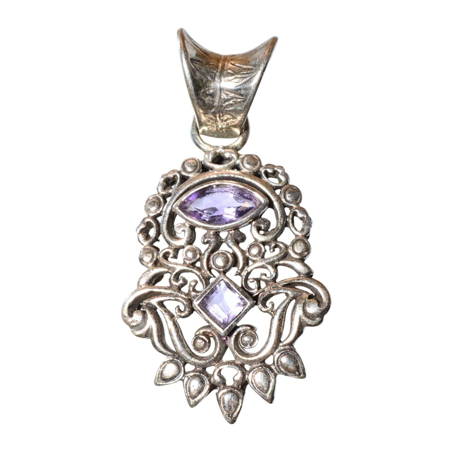 Sterling Silver Ornate Amethyst Pendant – Filigree Design (.925)