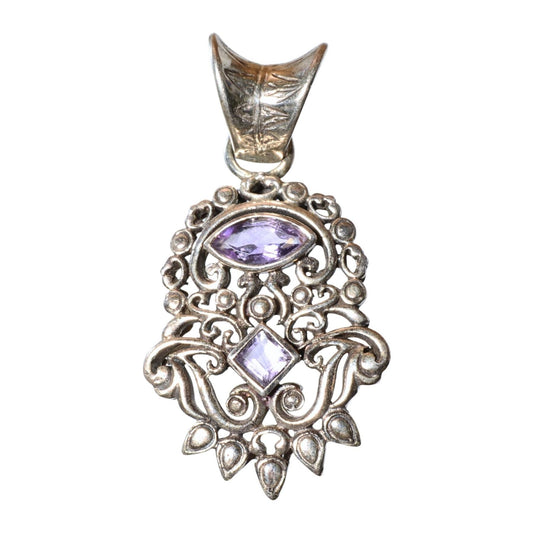 Sterling Silver Ornate Amethyst Pendant – Filigree Design (.925)