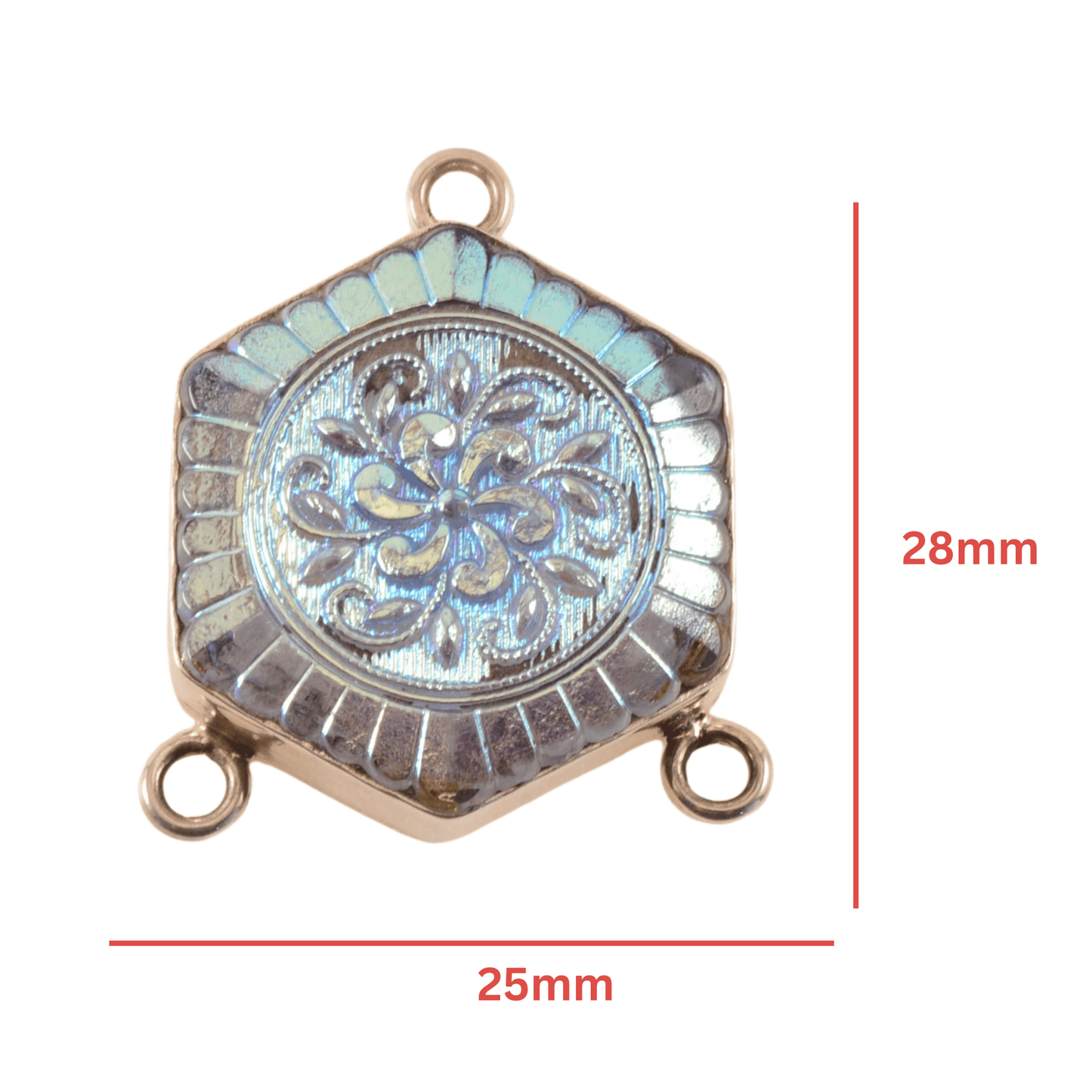Vintage Sterling Silver Hexagon Connector with Iridescent Czech Glass