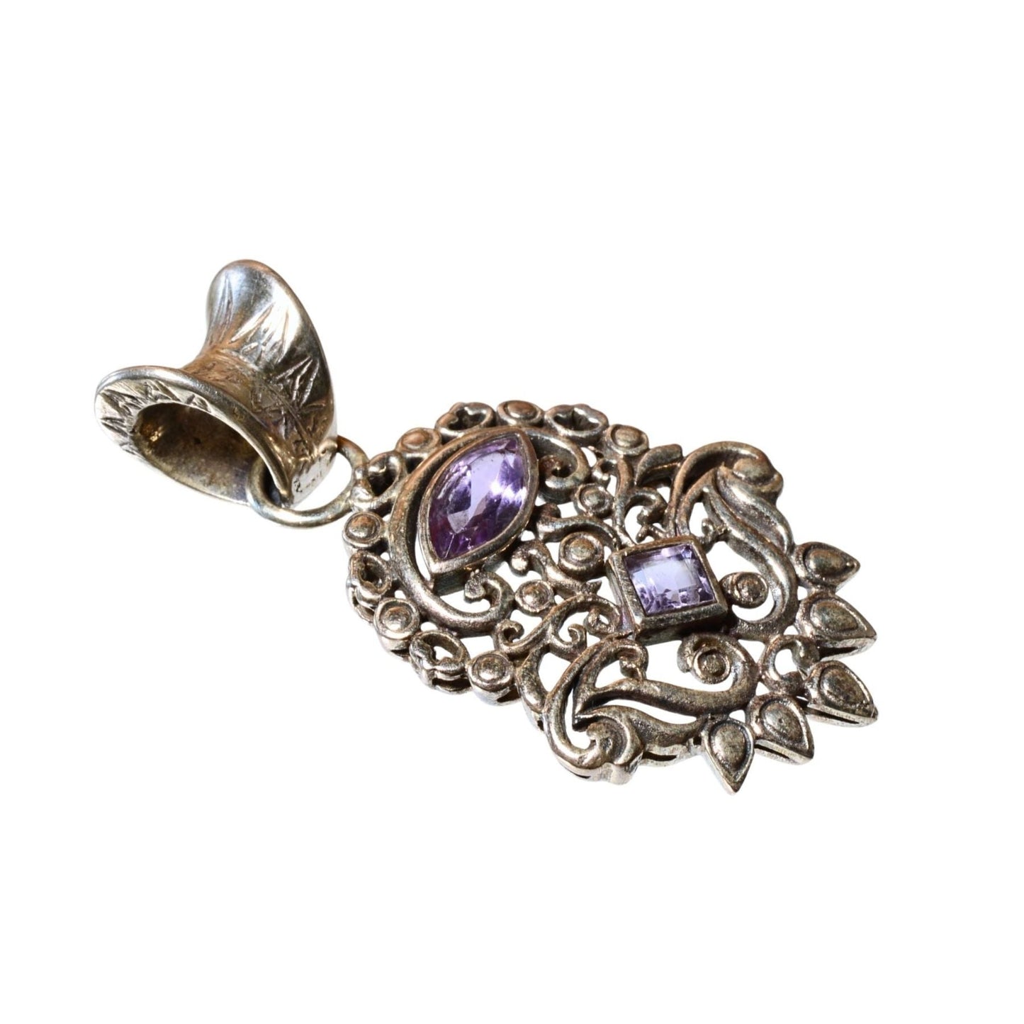 Sterling Silver Ornate Amethyst Pendant – Filigree Design (.925)