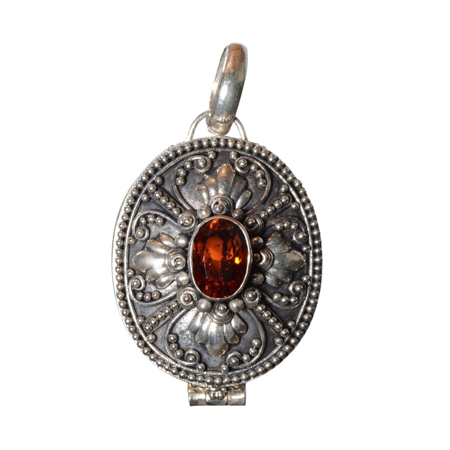 Vintage Sterling Silver Oval Locket with Faceted Red Crystal – 925 Silver Pendant