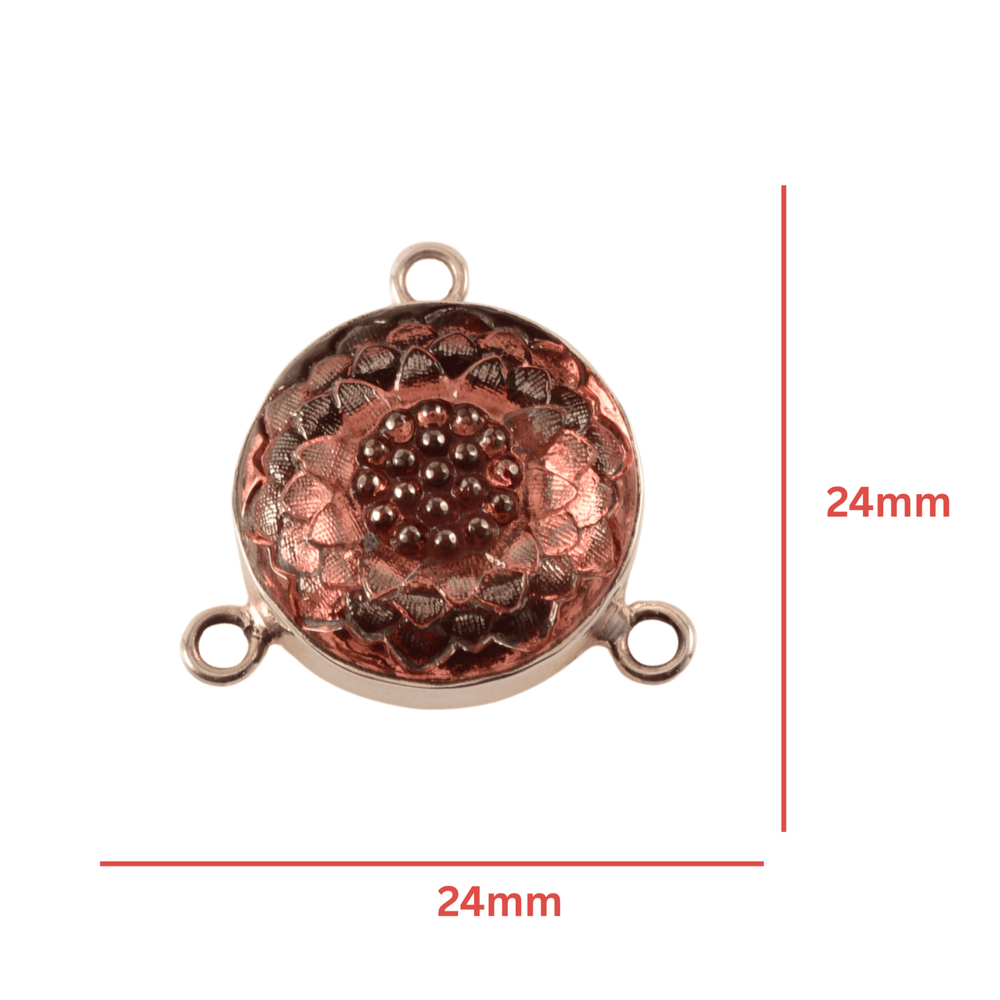 Vintage Sterling Silver Round Connector with Czech Glass Floral Design