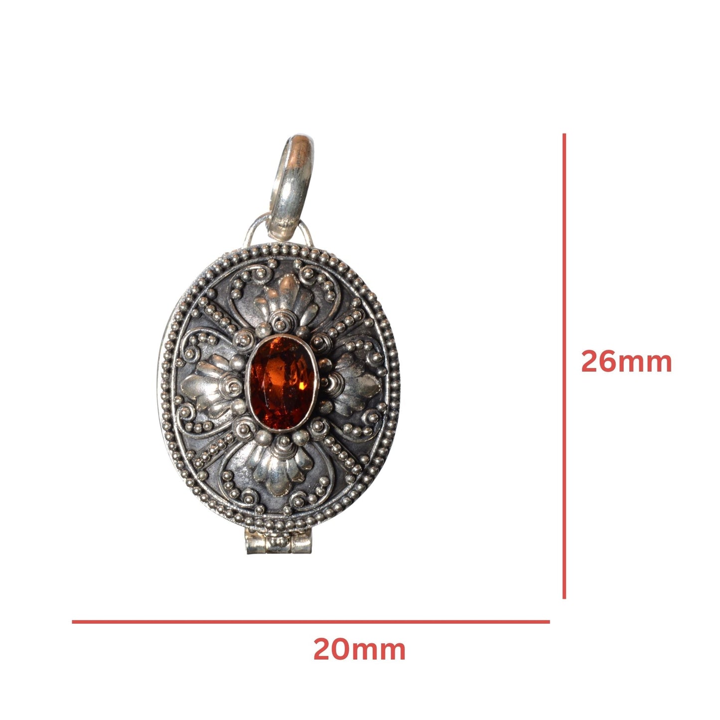 Vintage Sterling Silver Oval Locket with Faceted Red Crystal – 925 Silver Pendant