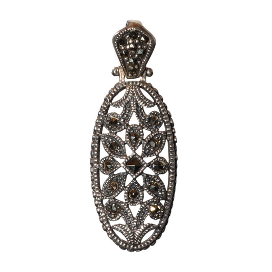 Vintage Marcasite Filigree Pendant – Solid .925 Sterling Silver (43mm)