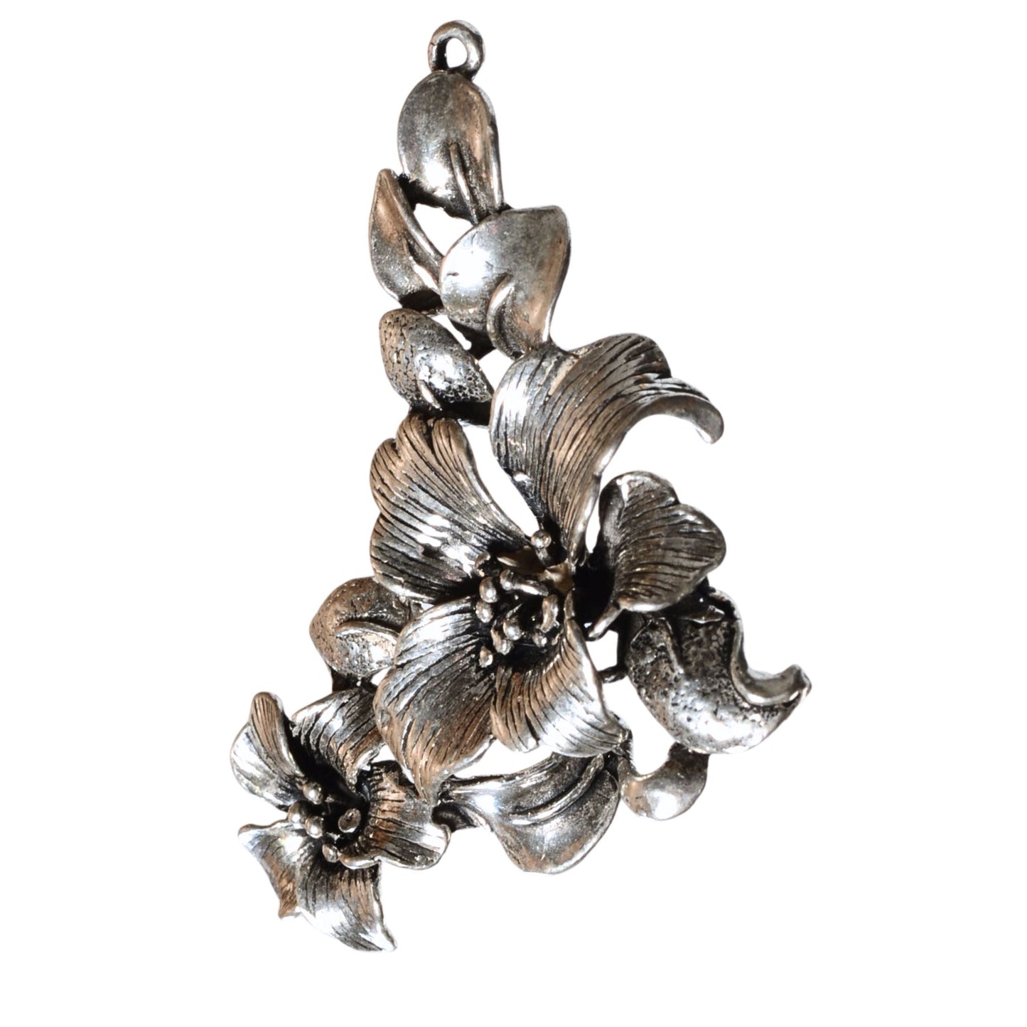 Sterling Silver Floral Cluster Pendant – Vintage .925 Silver (42mm)