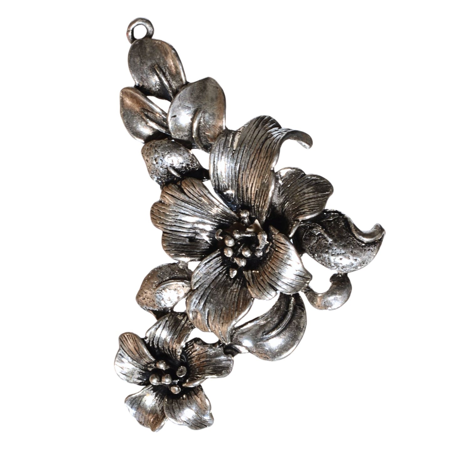 Sterling Silver Floral Cluster Pendant – Vintage .925 Silver (42mm)