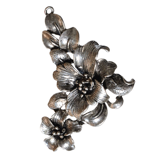 Sterling Silver Floral Cluster Pendant – Vintage .925 Silver (42mm)