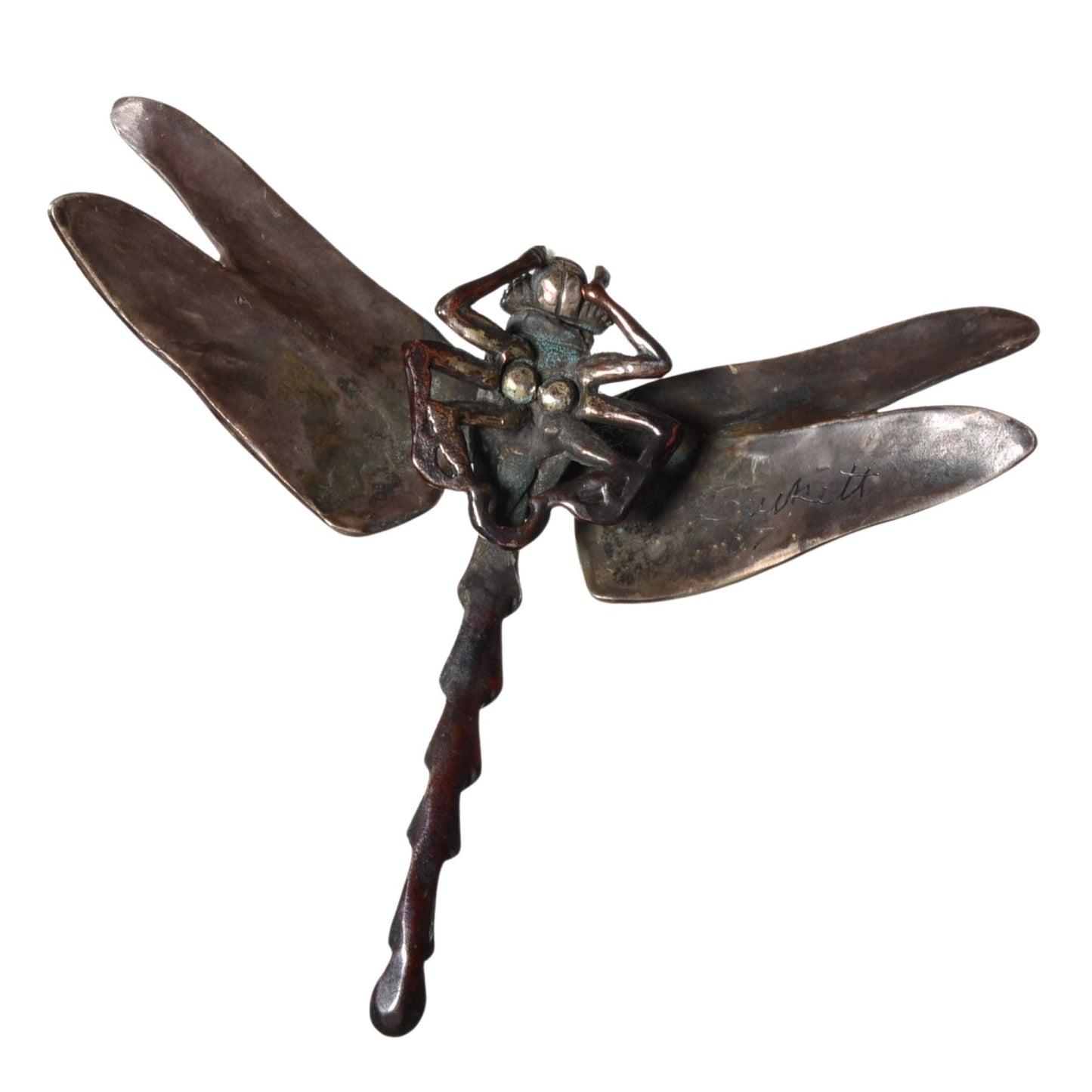 Bob Burkett Signed Dragonfly Pendant – Sterling Silver & Bronze (2007)