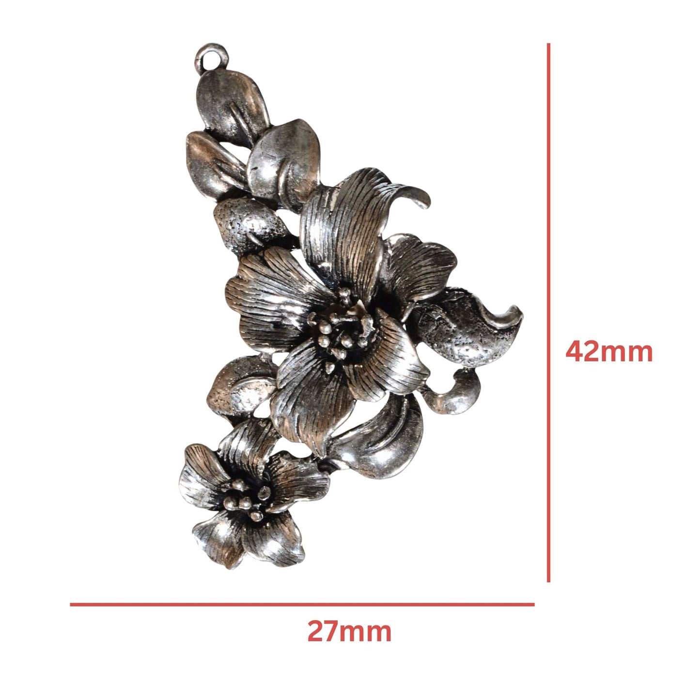 Sterling Silver Floral Cluster Pendant – Vintage .925 Silver (42mm)